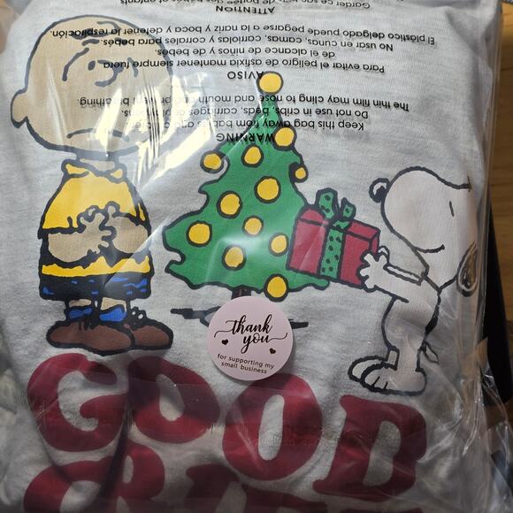 Peanuts Snoopy Hoodie Gray Pullover Christmas Tree/Presents Pocket Sz M 8-10 - Picture 6 of 6